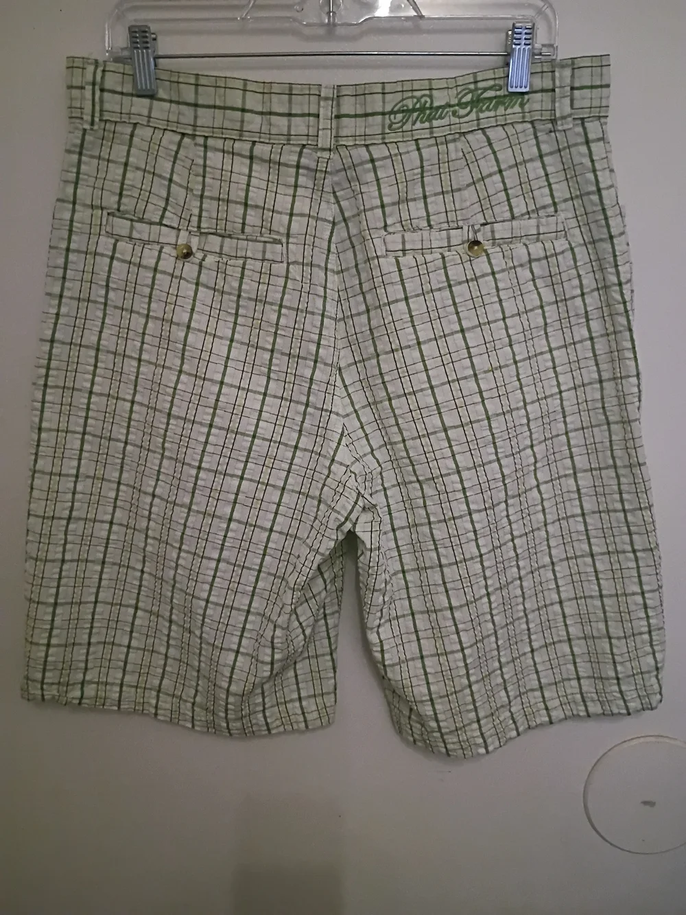 Phat‎ Farm Green and White Plaid Seersucker Men’s Flat Front Shorts  Y2K Sz 32